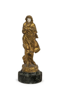 JEAN GARNIER (1853-1910) French bronze figure "Frileuse", finely cast in gilded bronze and ivory on marble base, early 20th century, 20cm high