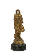 JEAN GARNIER (1853-1910) French bronze figure "Frileuse", finely cast in gilded bronze and ivory on marble base, early 20th century, ​20cm high