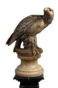 An antique carved marble and alabaster eagle statue on black marble pedestal base, late 19th century, the eagle 68cm high, 172cm high overall - 2