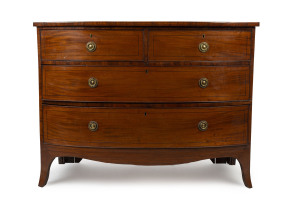 A Georgian bow front chest of drawers, mahogany with cross banded decoration and string inlay, late 18th century, ​89cm high, 118cm wide, 56cm deep