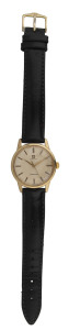 OMEGA "SEAMASTER" gold top steel cased gents vintage wristwatch with black leather strap, ​4.5 x 4cm