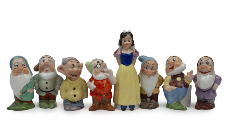 SNOW WHITE AND SEVEN DWARFS: complete set of ceramic figural toothbrush ...