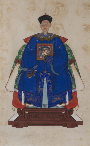 An antique Chinese ancestor painting, Qing Dynasty, 19th century, 80 x 50cm