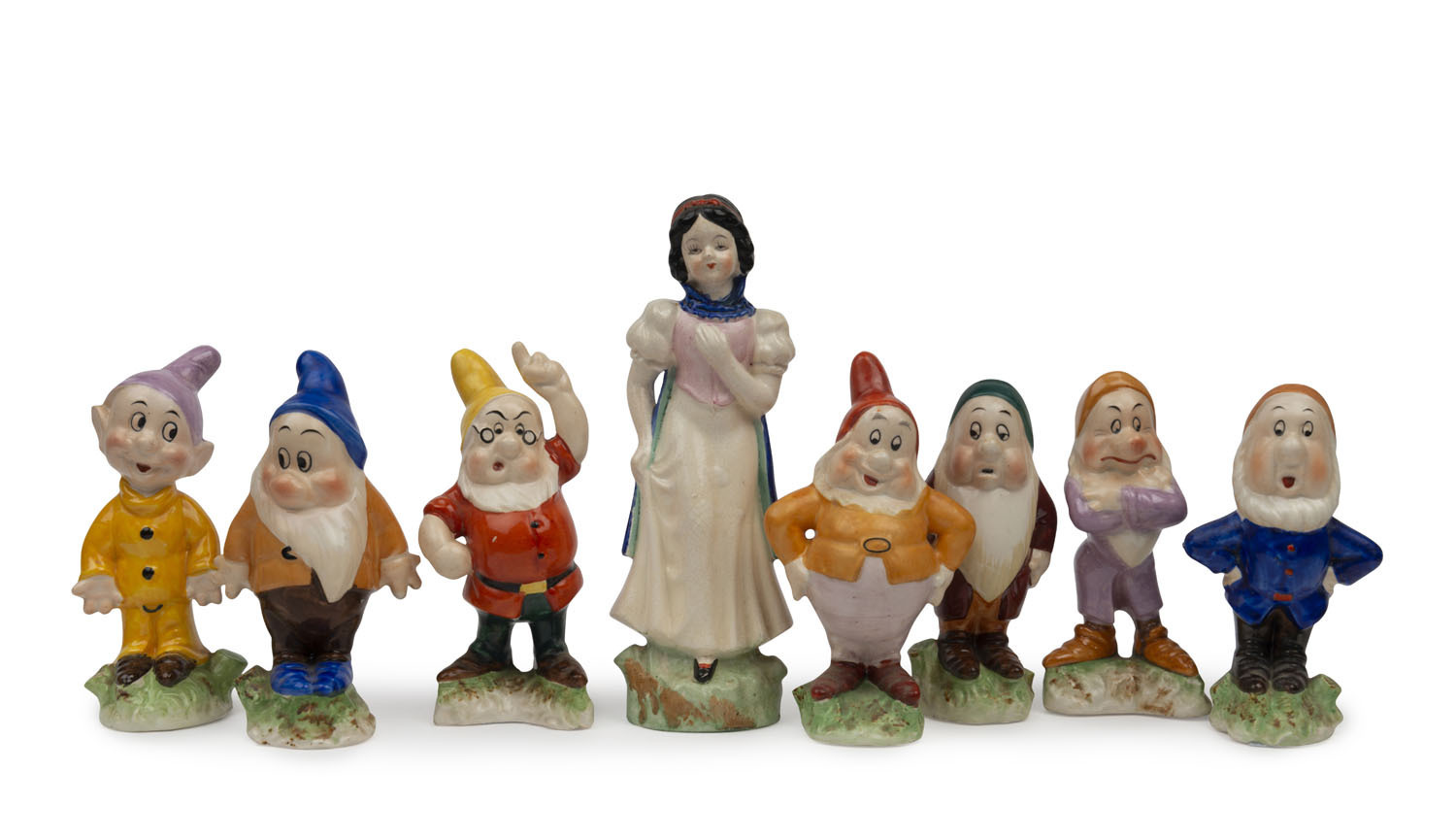 SNOW WHITE AND SEVEN DWARFS: complete set of hollow ceramic figurines ...