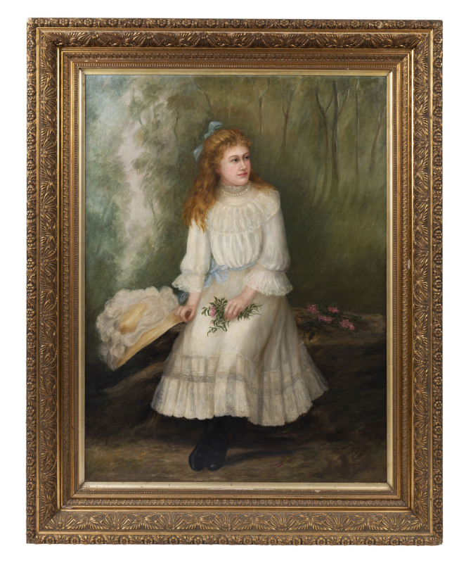 ARTIST UNKNOWN (British, 19th century), portrait of a young lady, oil on canvas, in fine period gilt frame, ​153 x 122cm