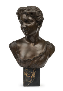 Antique Italian bronze bust of a lady on marble plinth, 19th century, signed on the back "ENIO......?, Naples", 30cm high