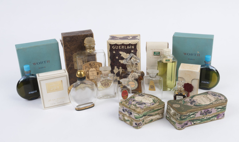 A collection of vintage and antique French perfume bottles and boxes, late 19th and 20th century, (13 items), ​the largest 15cm high