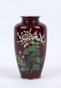 A Japanese pigeon blood cloisonne floral vase, 20th century, ​21.5cm high