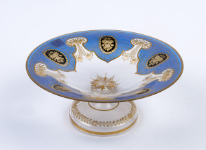 A Bohemian glass tazza, finely wheel engraved with gilt and enamel decoration, 19th century, 9.5cm high, 21cm diameter