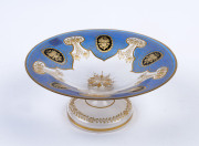A Bohemian glass tazza, finely wheel engraved with gilt and enamel decoration, 19th century, ​9.5cm high, 21cm diameter