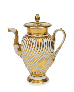 A Paris porcelain antique French teapot with dragon head spout and gilded highlights, early 19th century, 23cm high, 19cm wide