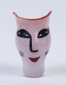 KOSTA BODA "Unik" Swedish art glass vase with hand-painted face design, engraved factory mark to base, 20cm high