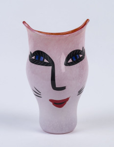 KOSTA BODA "Unik" Swedish art glass vase with hand-painted face design, engraved factory mark to base, ​20cm high