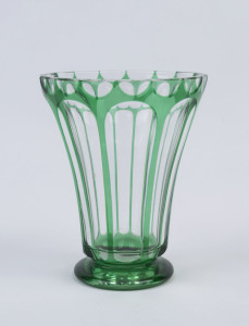 A Bohemian green overlay glass vase, late 19th century, ​19cm high, 15cm wide