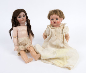 Two Armand Marseille antique German porcelain headed dolls, circa 1900, ​40cm and 44cm high