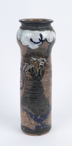 A tall pottery vase with painted female portrait, 38.5cm high