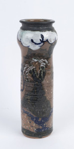 A tall pottery vase with painted female portrait, ​38.5cm high