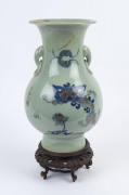 A Chinese celadon porcelain dragon vase (badly damaged), on wooden stand, Republic period, ​47cm high overall