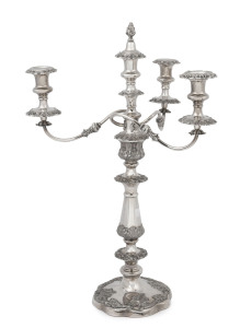 An impressive antique Sheffield plate candelabra with four branches, early to mid 19th century, 59cm high
