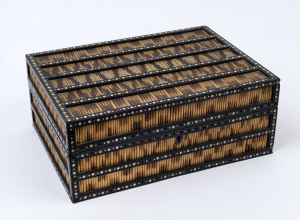 An Anglo-Indian deed box, porcupine quill, ebony and bone, 19th century, 14cm high, 36cm wide, 25cm deep