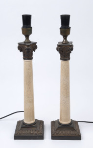 A pair of Spanish column based table lamps, 20th century. Purchased through Geraldine Cooper in 1997 for $980. ​51cm high