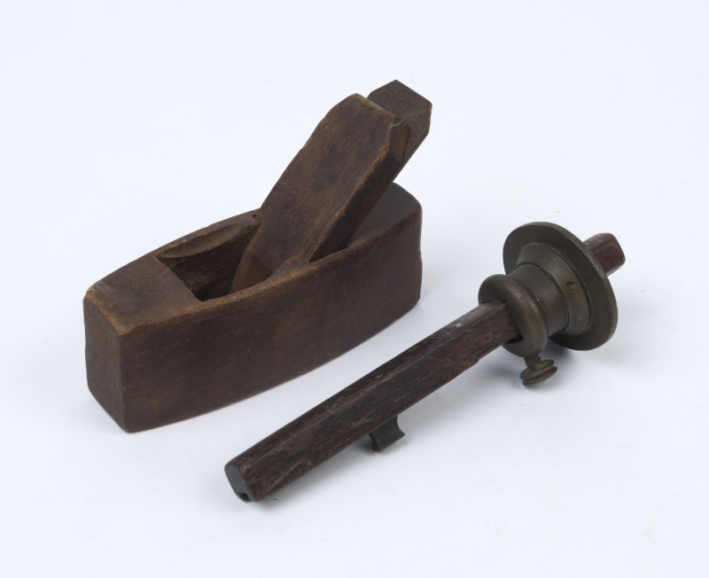 Antique marking gauge and a small coffin plane, 19th century, (2 items), ​the gauge 20cm high