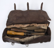 PIANO TUNER'S antique leather tool bag and assorted tools 19th century, ​the bag 29cm wide