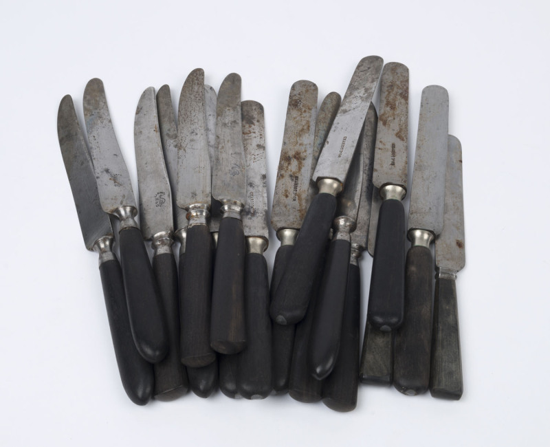 Seventeen assorted antique knives with steel blades and ebony handles, 18th and early 19th century, ​the longest 25cm