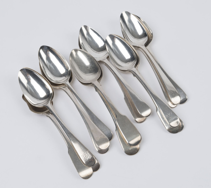 Seventeen assorted antique sterling silver spoons, predominantly Georgian English, ​600 grams total