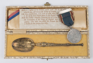 Coronation of King George VI and Queen Elizabeth 1937 medal and sterling silver replica of "The Annointing Spoon", (2 items), ​the spoon 16cm long, 33 grams