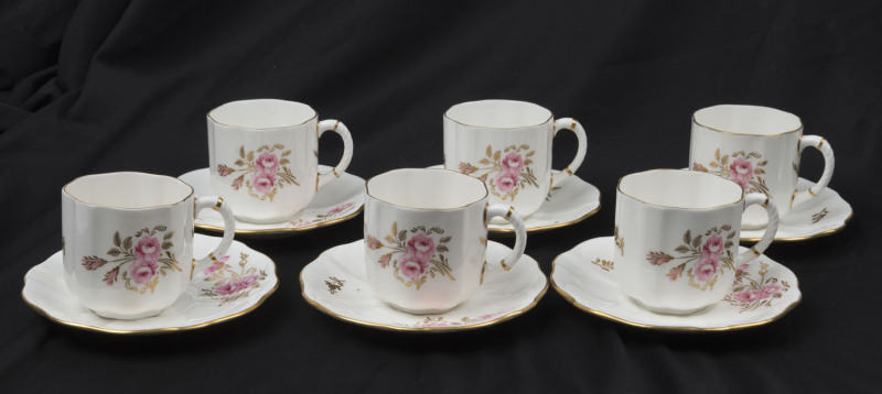 ROYAL CROWN DERBY demitasse set for six people, 20th century, (12 items), stamped "Royal Crown Derby, Made In England (Bone China)", ​the saucers 13cm diameter
