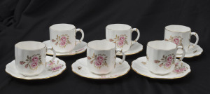 ROYAL CROWN DERBY demitasse set for six people, 20th century, (12 items), stamped "Royal Crown Derby, Made In England (Bone China)", the saucers 13cm diameter