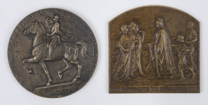 BRUXELLES 1910 EXPOSITION UNIVERSAL Grand Prix medal in bronze (by Devreese), 70mm diameter, awarded to White, Allom & Co. (of London & New York); also, 1913 Ghent Exposition Universelle, bronze plaque (also by Devreese), 70mm wide. (2 items in very fine 