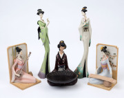 A set of five Japanese Geisha girl statues, cast resin, 20th century, ​the tallest 38cm