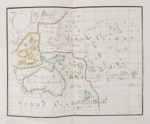 A FRENCH MANUSCRIPT ATLAS, CIRCA 1838: Folio (390 x 270mm), contemporary quarter green morocco over patterned green boards; front board with gilt stamped "Louise Lucas" and containing 19 hand-drawn and coloured maps on double-size sheets (390 x 540mm); ea