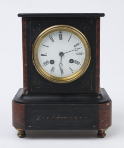 An antique French mantel clock, rogue marble and black slate case, time and strike movement with Roman numerals, 19th century, ​24cm high