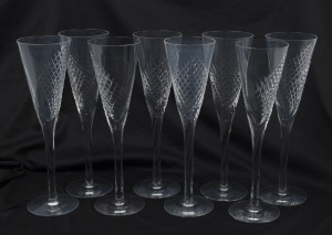 KOSTA set of eight Swedish cut crystal champagne flutes, 20th century, engraved "Kosta", ​23.5cm high