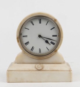 An antique French table clock, white marble case with Roman numerals, late 19th century, 16cm high