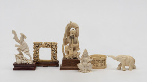 Six assorted carved ivory items, Chinese and Indian, 19th and 20th century, the largest 11cm high