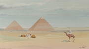 JEAN LAROCHE (French), The Pyramids From The Desert, watercolour, signed lower right "Jean Larouche", ​27 x47cm