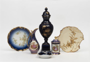 LIMOGES French porcelain urn, ewer, lidded jar and ashtray, 20th century, together with two LIMOGES cabinet plates, 19th century, (6 items), the urn 38cm high