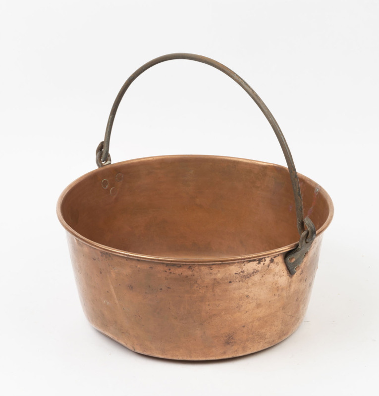 An antique copper preserving pan, late 19th century, 35cm diameter