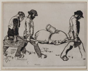 EDMUND BLAMPIED (English, 1886 - 1966), (Untitled - Farm workers), dry-point etching, signed in the plate and in pencil in lower margin,