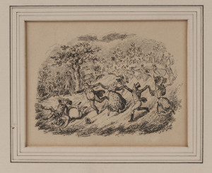 GEORGE CRUIKSHANK (1792 – 1878), Group of four (4) amusing etchings, each approx. 8 x 11cm and mounted individually.