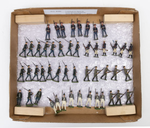 BRITAINS: - 54mm Hollow Cast Lead - Assorted Foreign Troops: wearing late 19th/early 20th century uniforms/battle dress comprising Austro-Hungarian (8), Egyptian (6), German (19), Japanese (8) & Uruguayan (8) figures; all with the weapon arm articulated, 