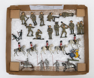 BRITAINS: - 54mm Hollow Cast Lead - Miscellaneous Selection; with Indian Gurkhas (2), Royal Scots Greys on Horseback (5), Knights in Armour (6) three standing and three on horseback including an Agincourt Knight; also Manoil/Barclay (USA) cast iron figure