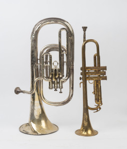 BOOSEY & Co. euphonium together with a TEMPO cornet,(both in poor condition, more show than go),the tuba 60cm long