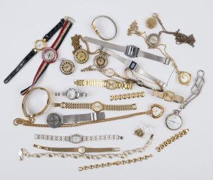 Twenty assorted dress watches and fob watches, plus assorted costume jewellery chains, necklaces etc