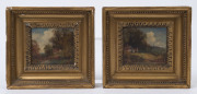 ARTIST UNKNOWN (British, 19th century), pair of East Anglian cottage scene landscapes, circa 1840, oil on board, signed "F.J.", Falcon Gallery label verso, ​9 x 10cm each, 19 x 20cm overall