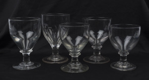 Five assorted antique glass rummers, one with facet cut decoration, 19th century, the largest 15cm high